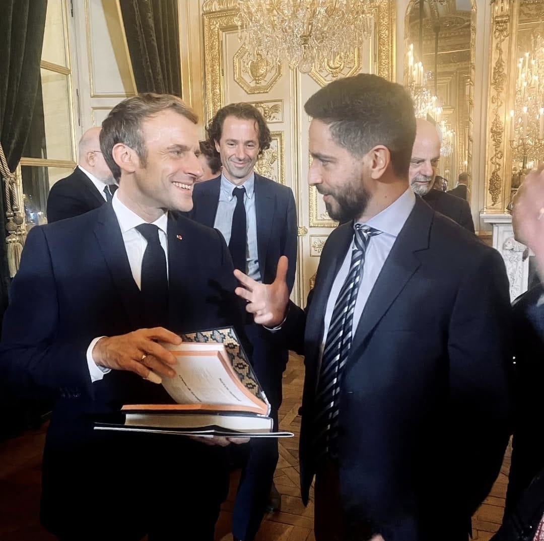 Ronaldo Lemos com Emmanuel Macron no Palácio do Eliseu